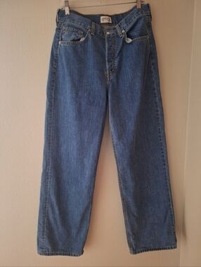 Etica Stanton Jeans Wide Cuff Leg Button Fly Medium Wash Relaxed Womens Size 29
